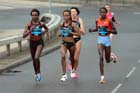 Tirunesh Dibaba, Meseret Defar and Priscah Jeptoo start to move away from the rest of the field in the BUPA Great North Run.